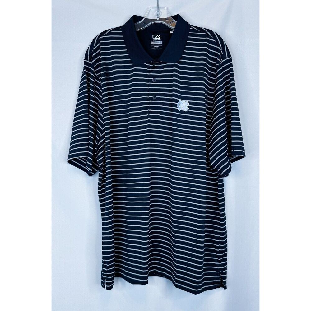 Men's Cutter & Buck UNC TARHEELS Polo Shirt 2XL Navy White Stripe Golf Travel